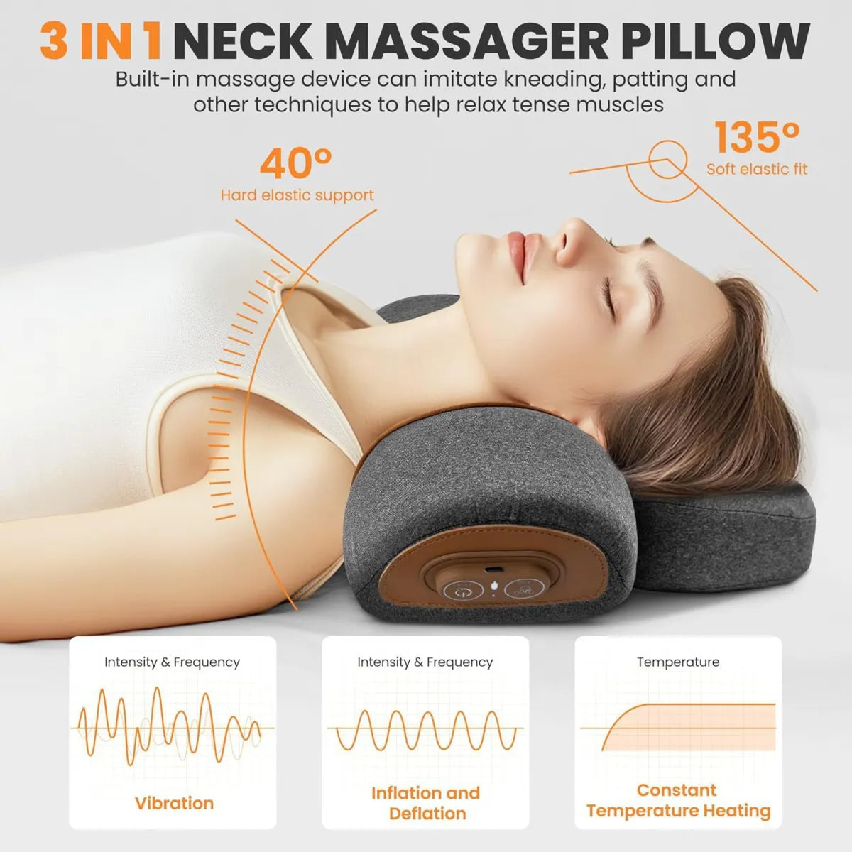 Volas Adjustable Heating Massage Neck Pillow with Memory Foam
