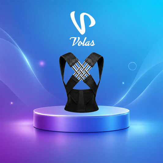 Black back brace with crossed straps and a wide waist band