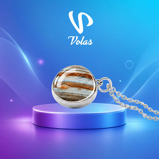 Round glass planet pendant on a silver chain