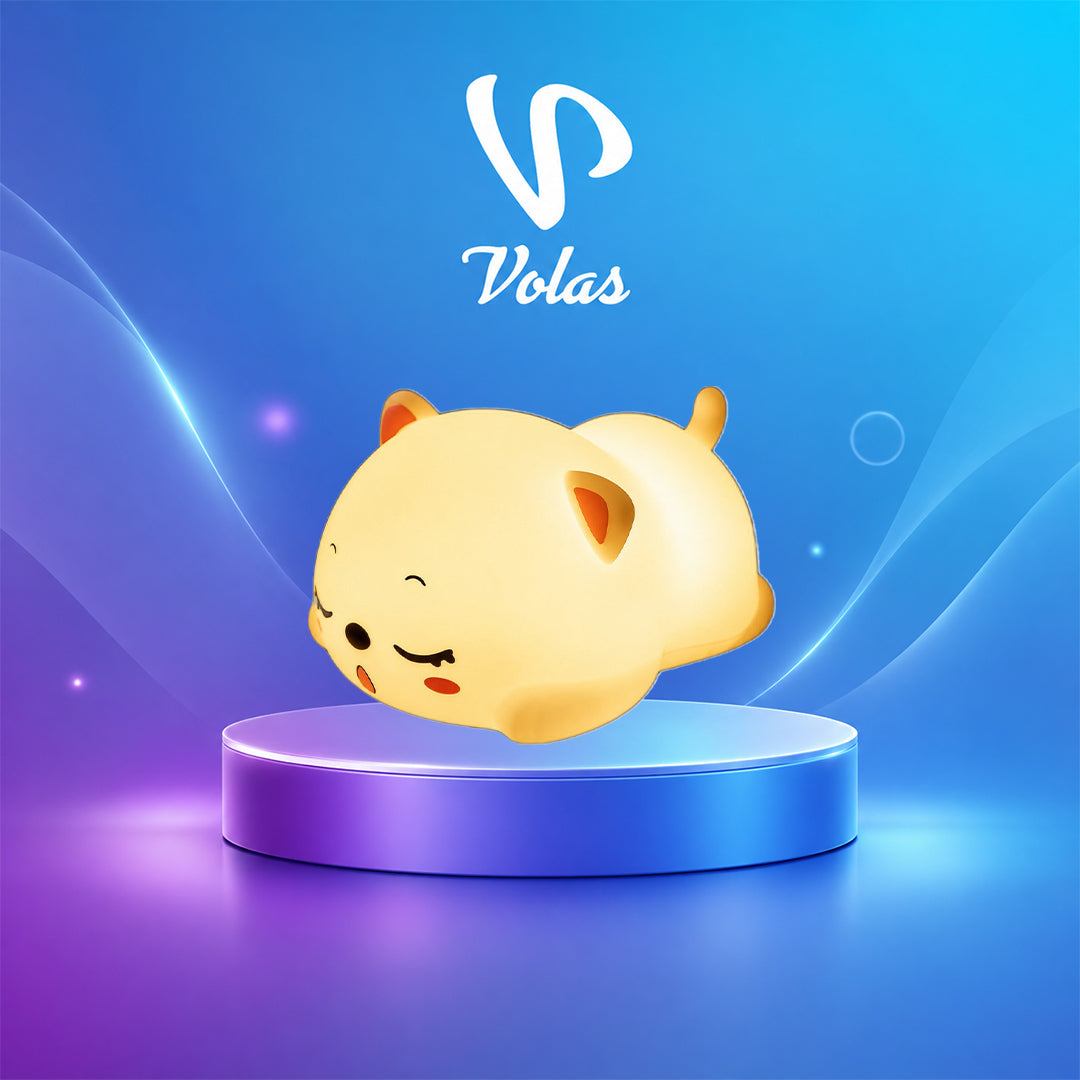 Cream dog-shaped night light lying down with closed eyes