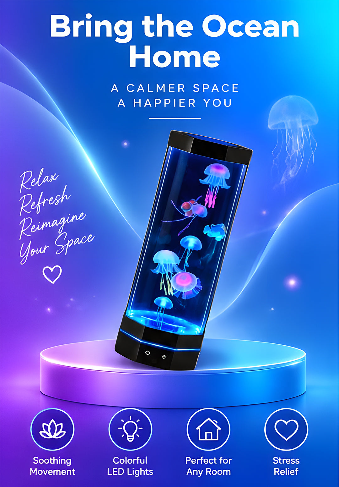 Volas Remote Control Color Changing Jellyfish USB Night Light