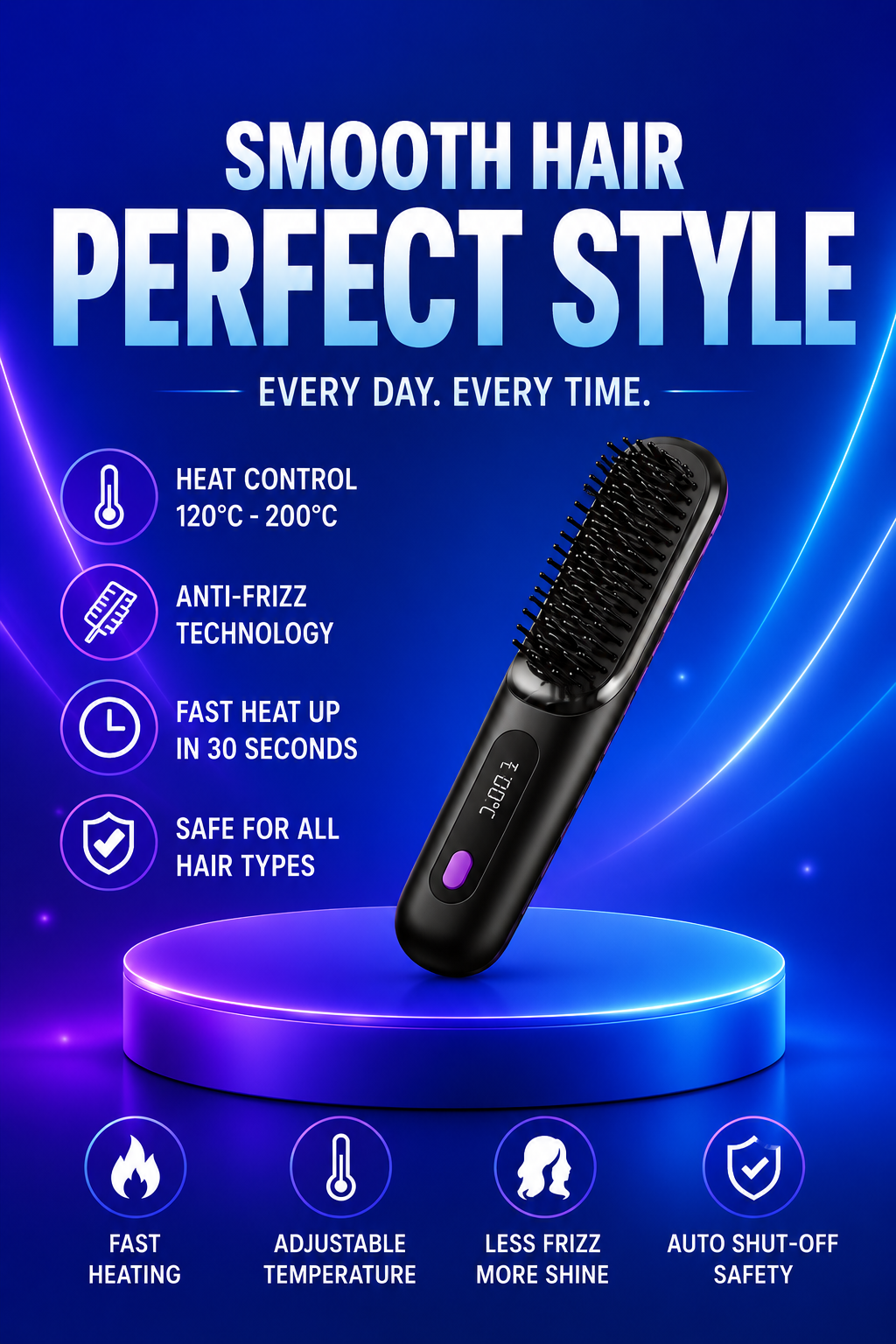 Volas Wireless Hair Straightening Comb with Negative Ion Technology