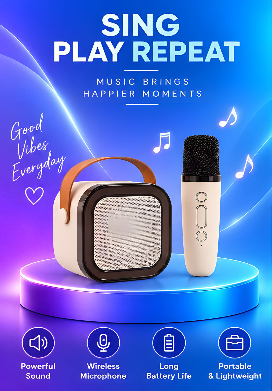 Volas Portable Bluetooth Karaoke Speaker with Microphone