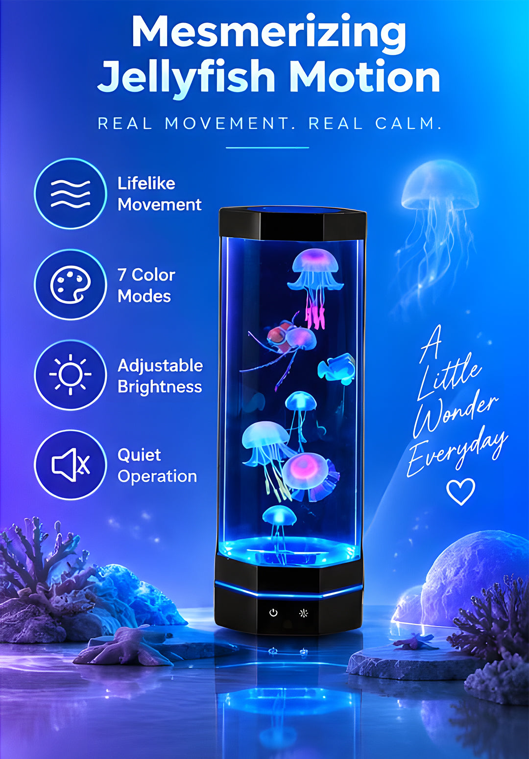 Volas Remote Control Color Changing Jellyfish USB Night Light