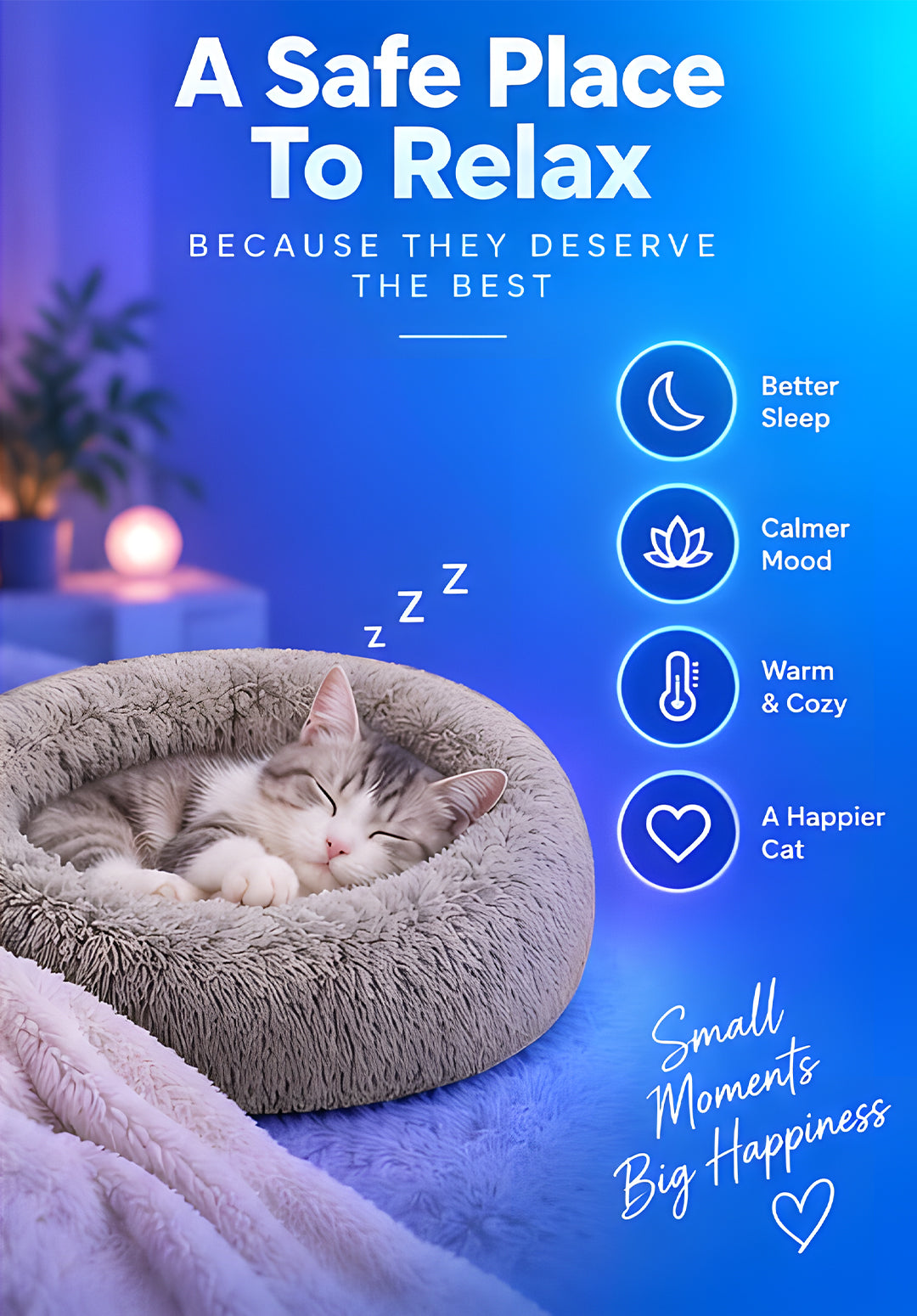Volas Round Fluffy Plush Pet Bed