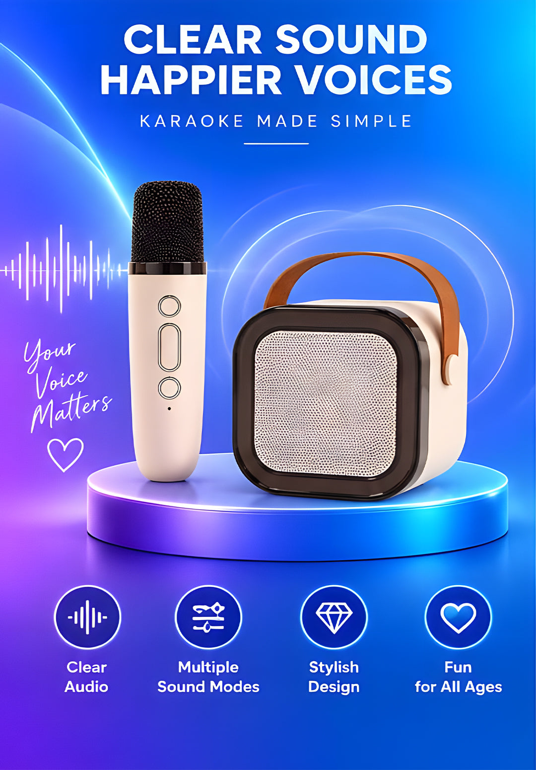 Volas Portable Bluetooth Karaoke Speaker with Microphone