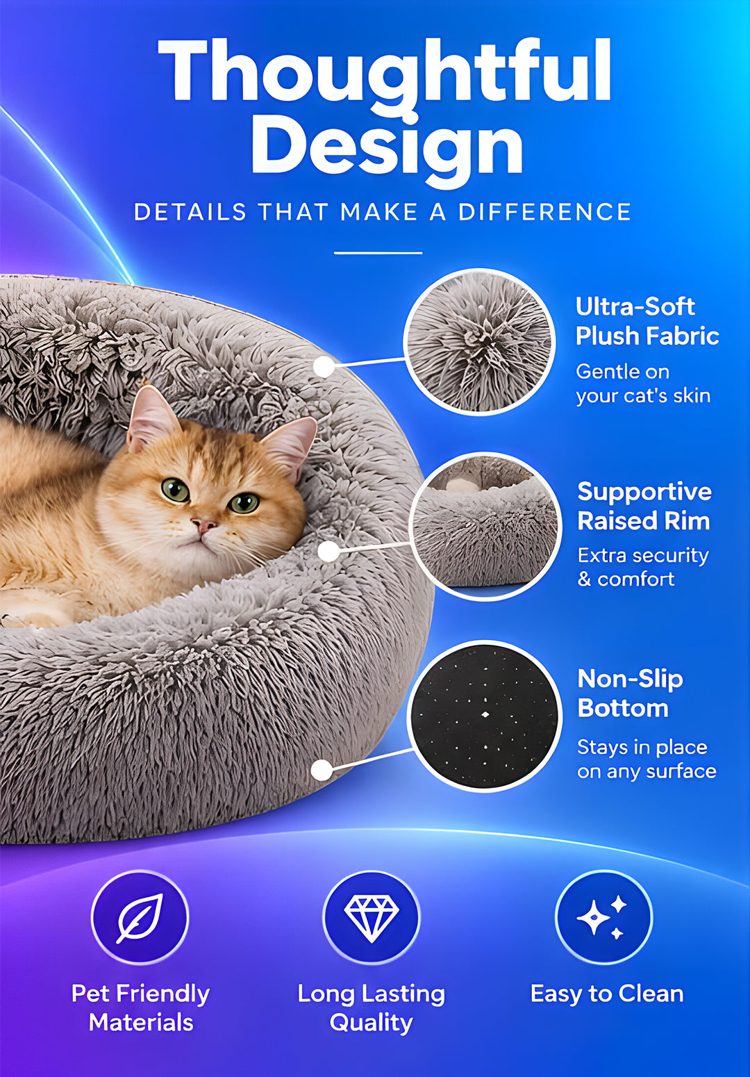 Volas Round Fluffy Plush Pet Bed
