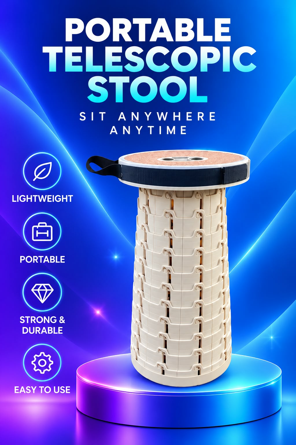 Volas Portable Adjustable Telescopic Folding Stool