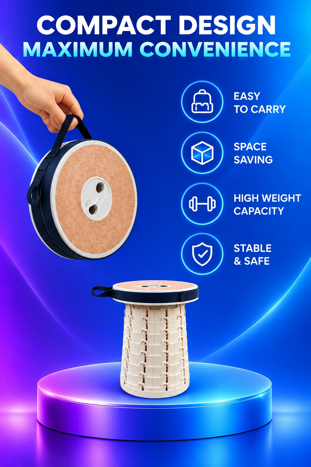 Volas Portable Adjustable Telescopic Folding Stool