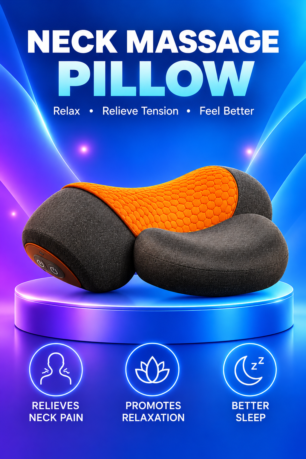 Volas Adjustable Heating Massage Neck Pillow with Memory Foam