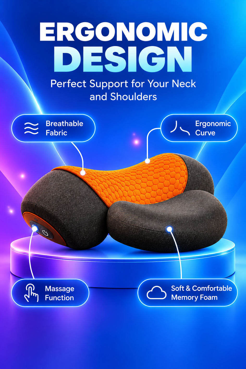 Volas Adjustable Heating Massage Neck Pillow with Memory Foam
